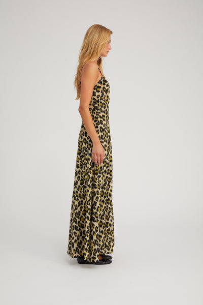 Green Leopard Silk Maxi Dress