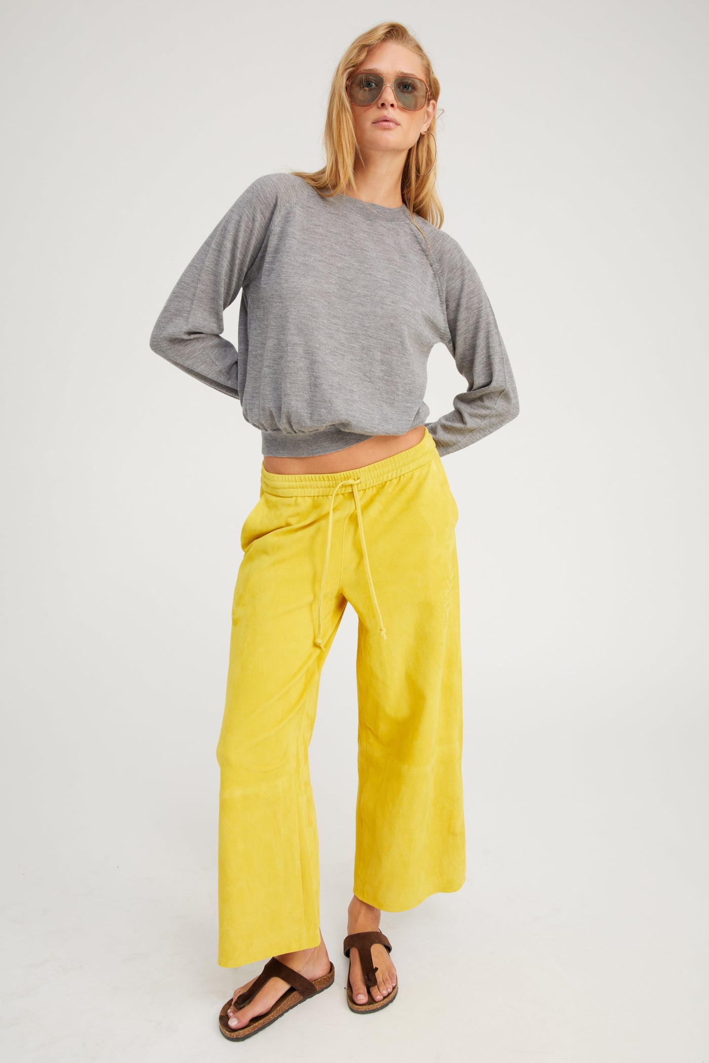 Limoncello Suede Cropped Baggy Pants