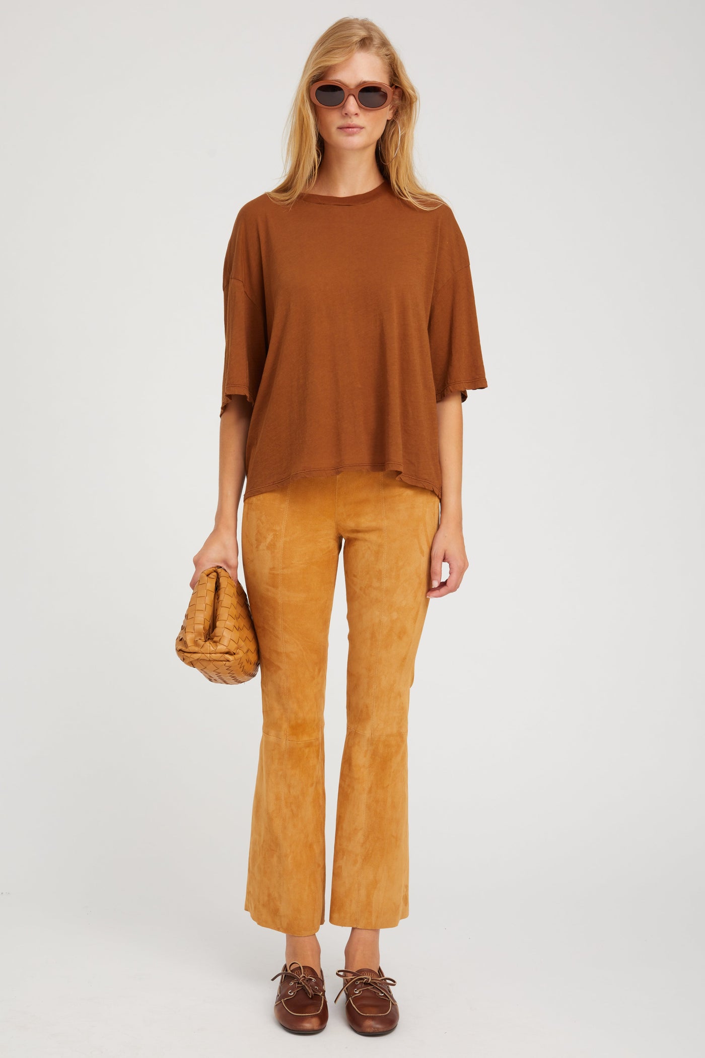 Nutmeg Suede Ankle Flare Pants with Princess Seams