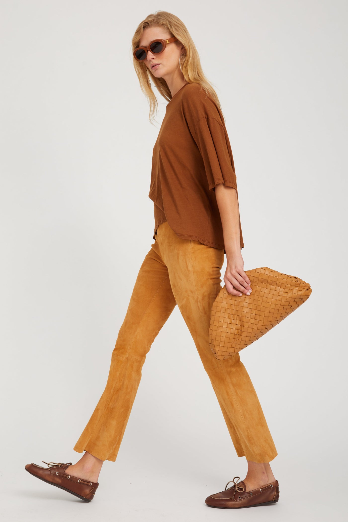 Nutmeg Suede Ankle Flare Pants with Princess Seams