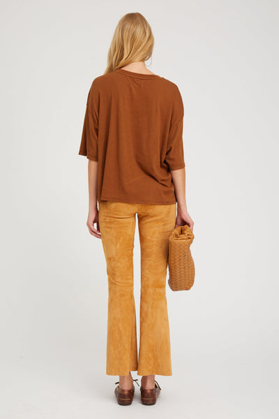 Nutmeg Suede Ankle Flare Pants with Princess Seams