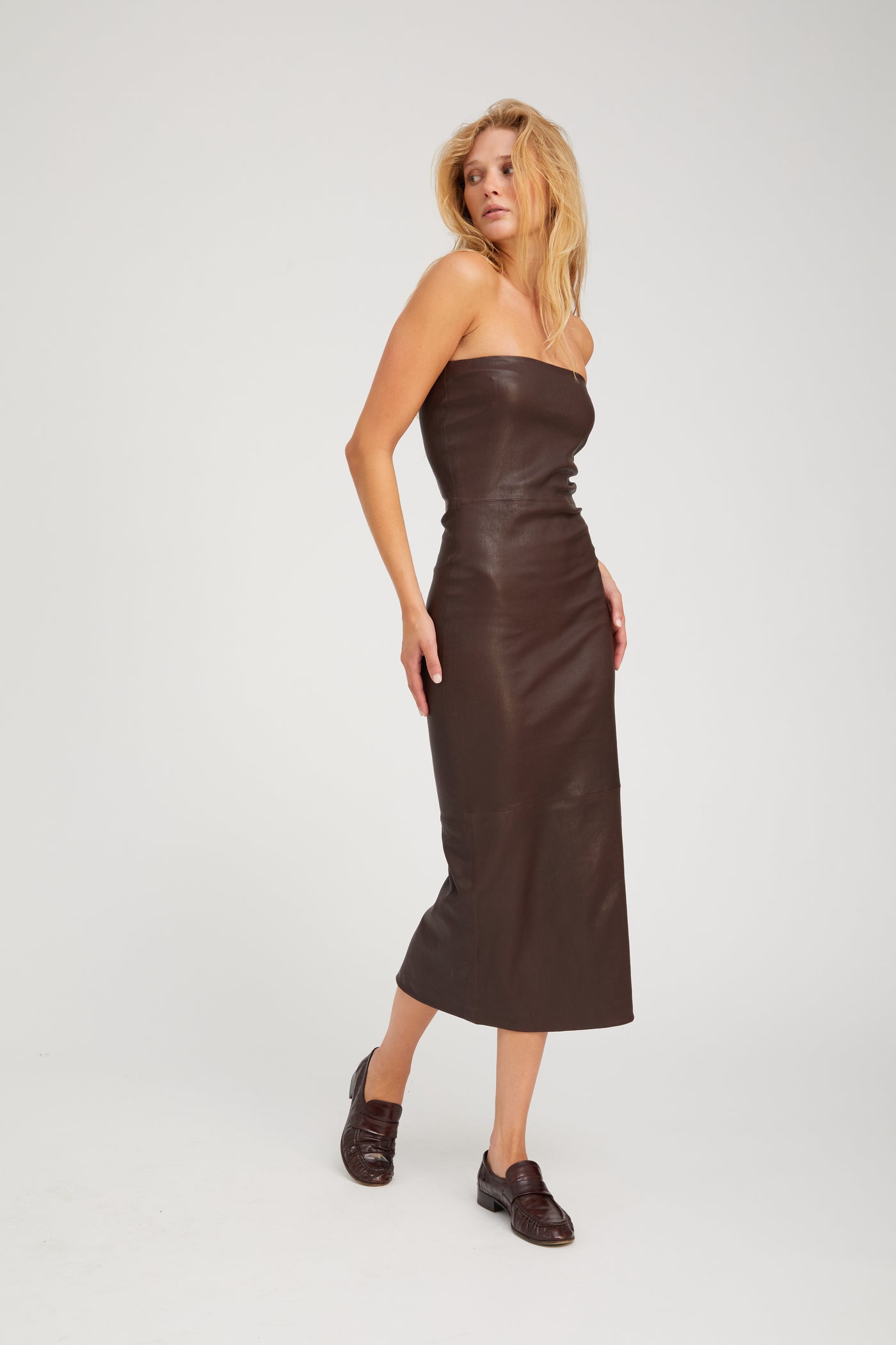 Dark Chocolate Leather Tube Dress