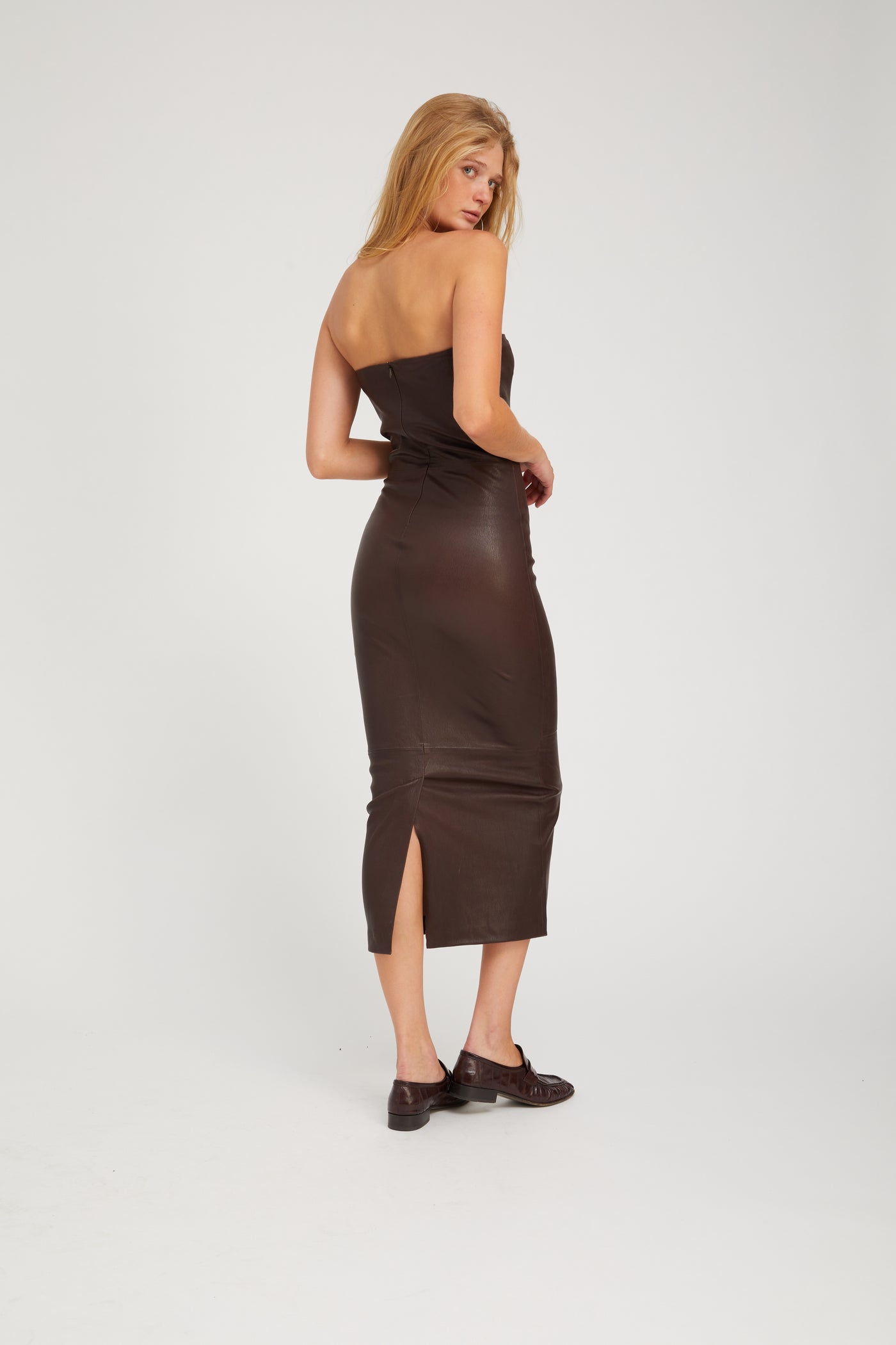 Dark Chocolate Leather Tube Dress