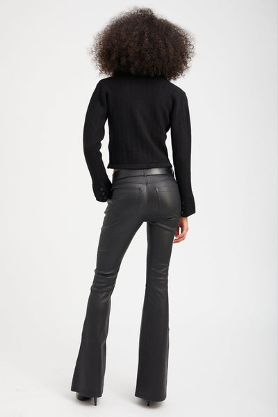 Black Leather 5 Pocket Micro Flare Pants