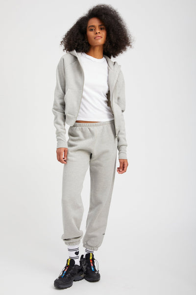 Heather Grey Cotton Shrunken Zip Up Hoodie