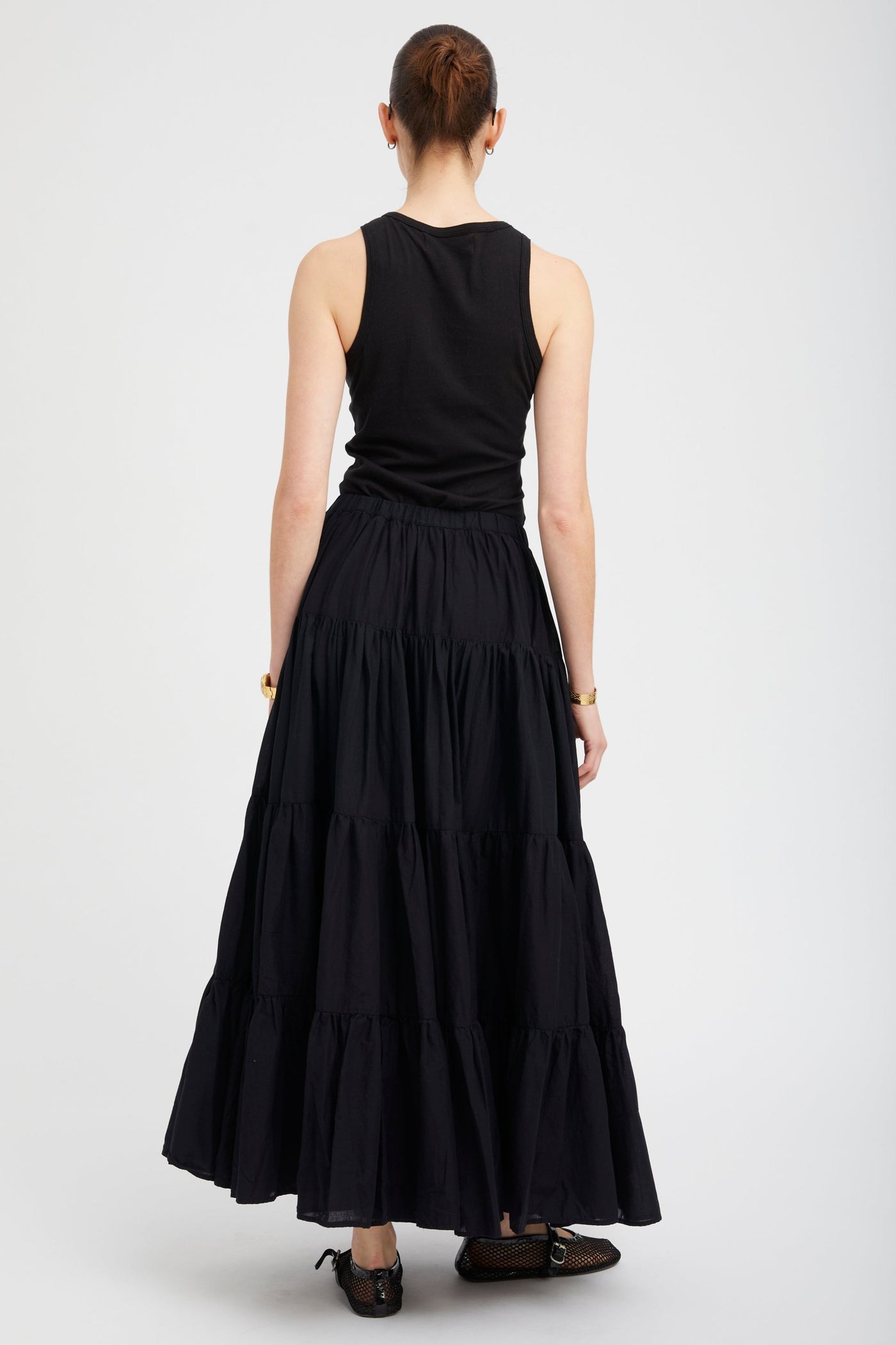 Black Voile Tiered Maxi Skirt