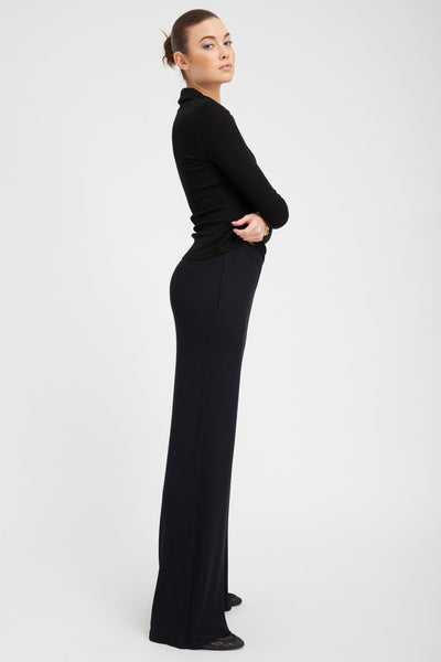 Black Rib Wide Leg Pants