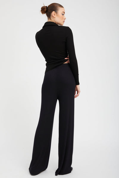 Black Rib Wide Leg Pants