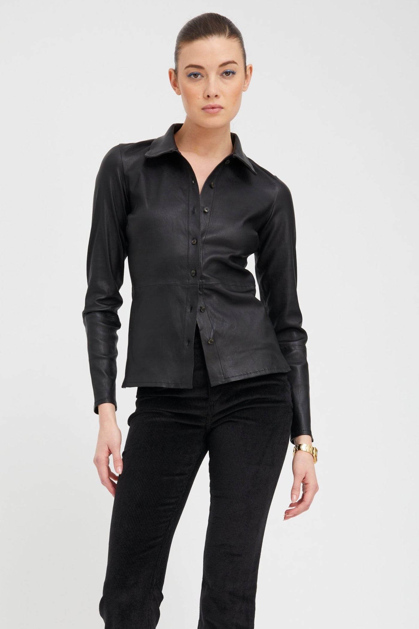 Black Leather Fitted Button Down