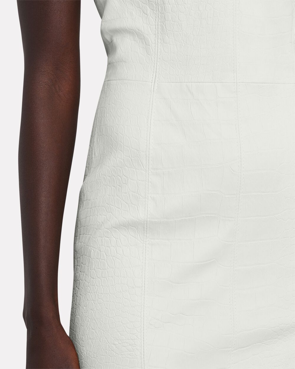 White Croc Embossed Leather Strapless Dress