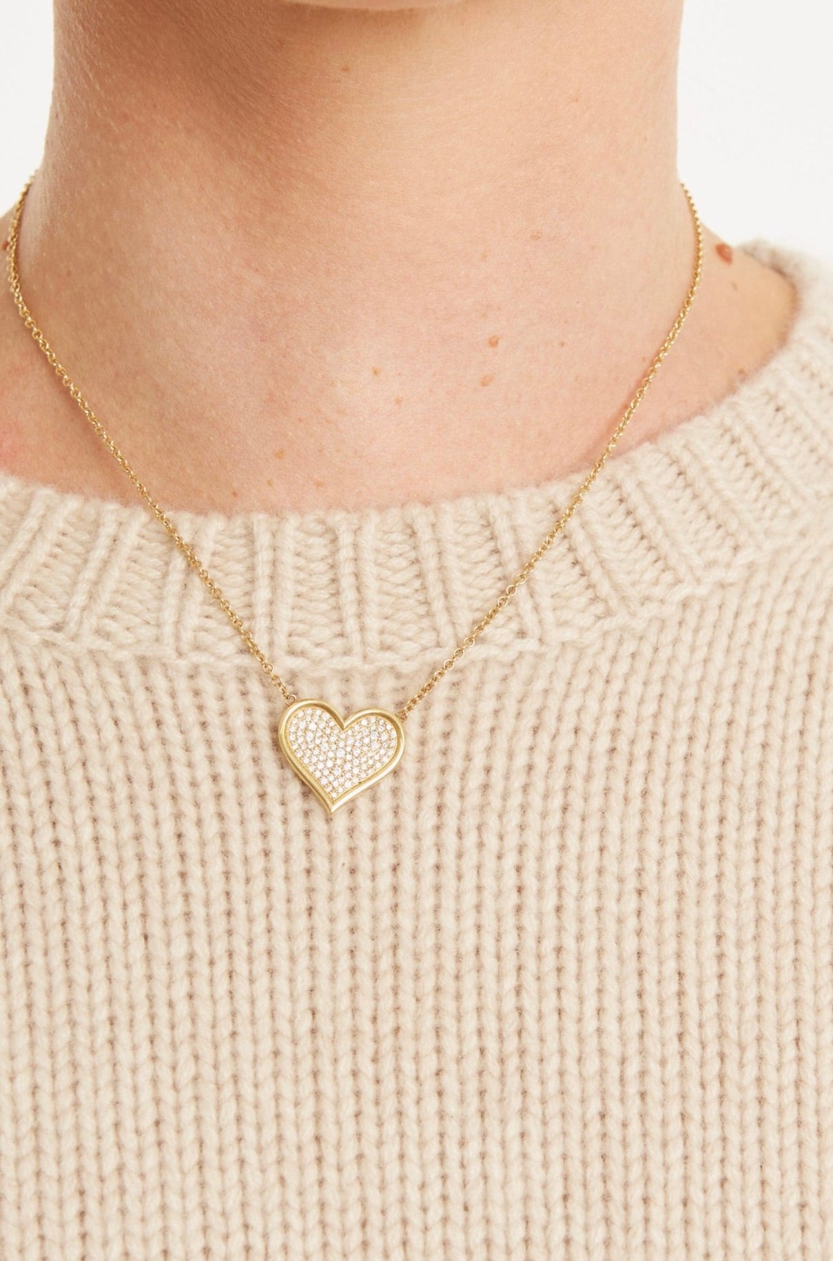 Yellow Gold Large Diamond Pave Heart Necklace