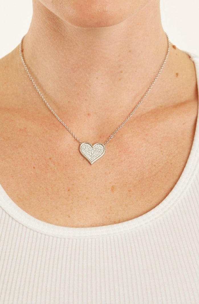 White Gold Large Diamond Pave Heart Necklace