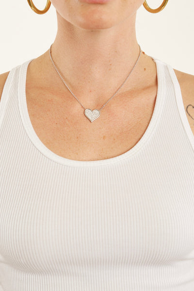 White Gold Large Diamond Pave Heart Necklace