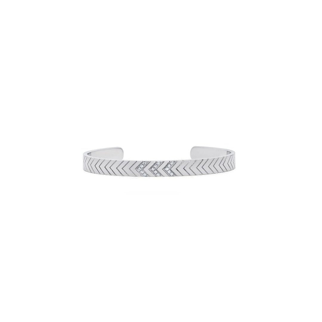 White Gold Tri-Diamond Chevron Cuff