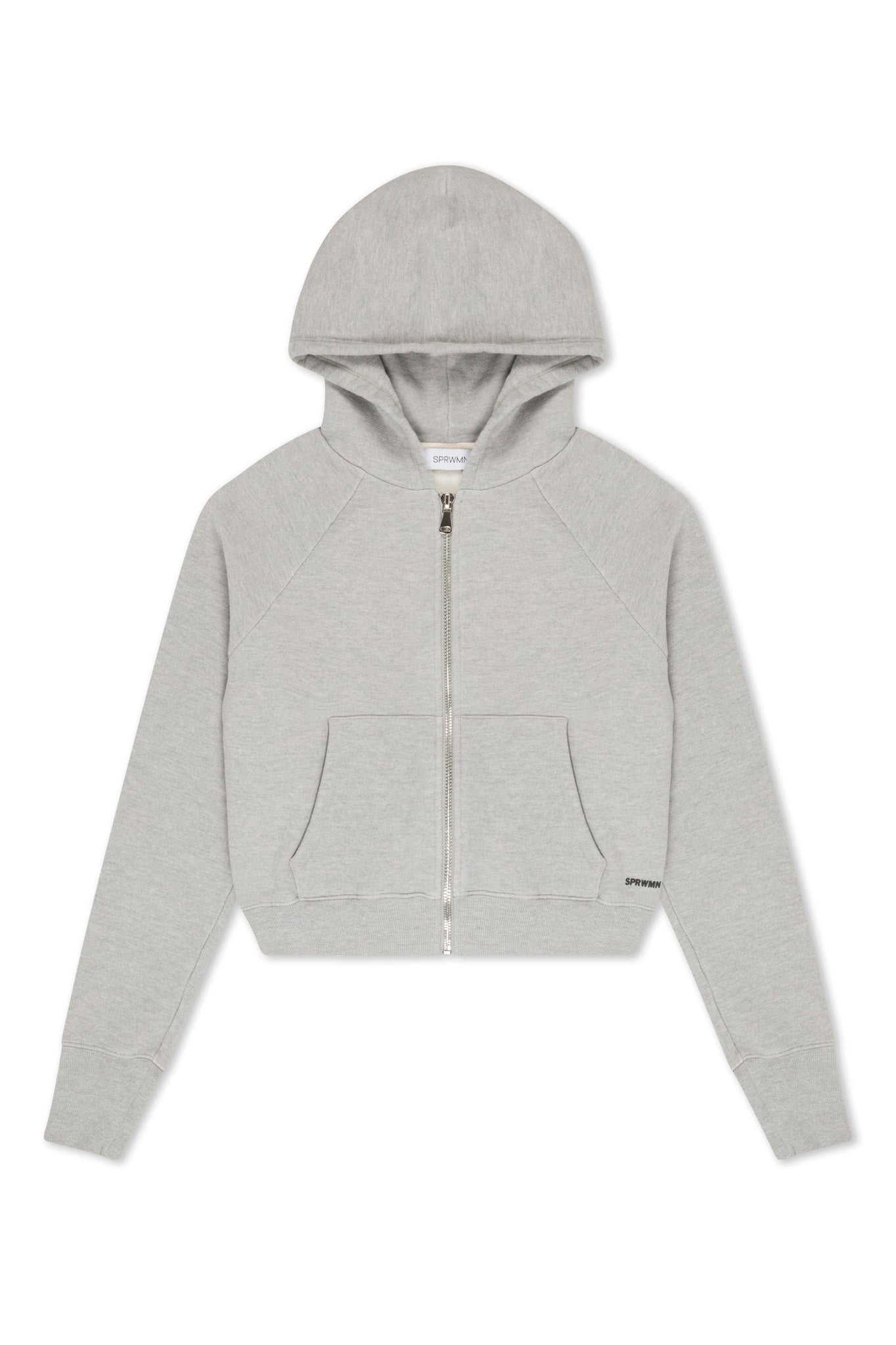 Heather Grey Cotton Shrunken Zip Up Hoodie