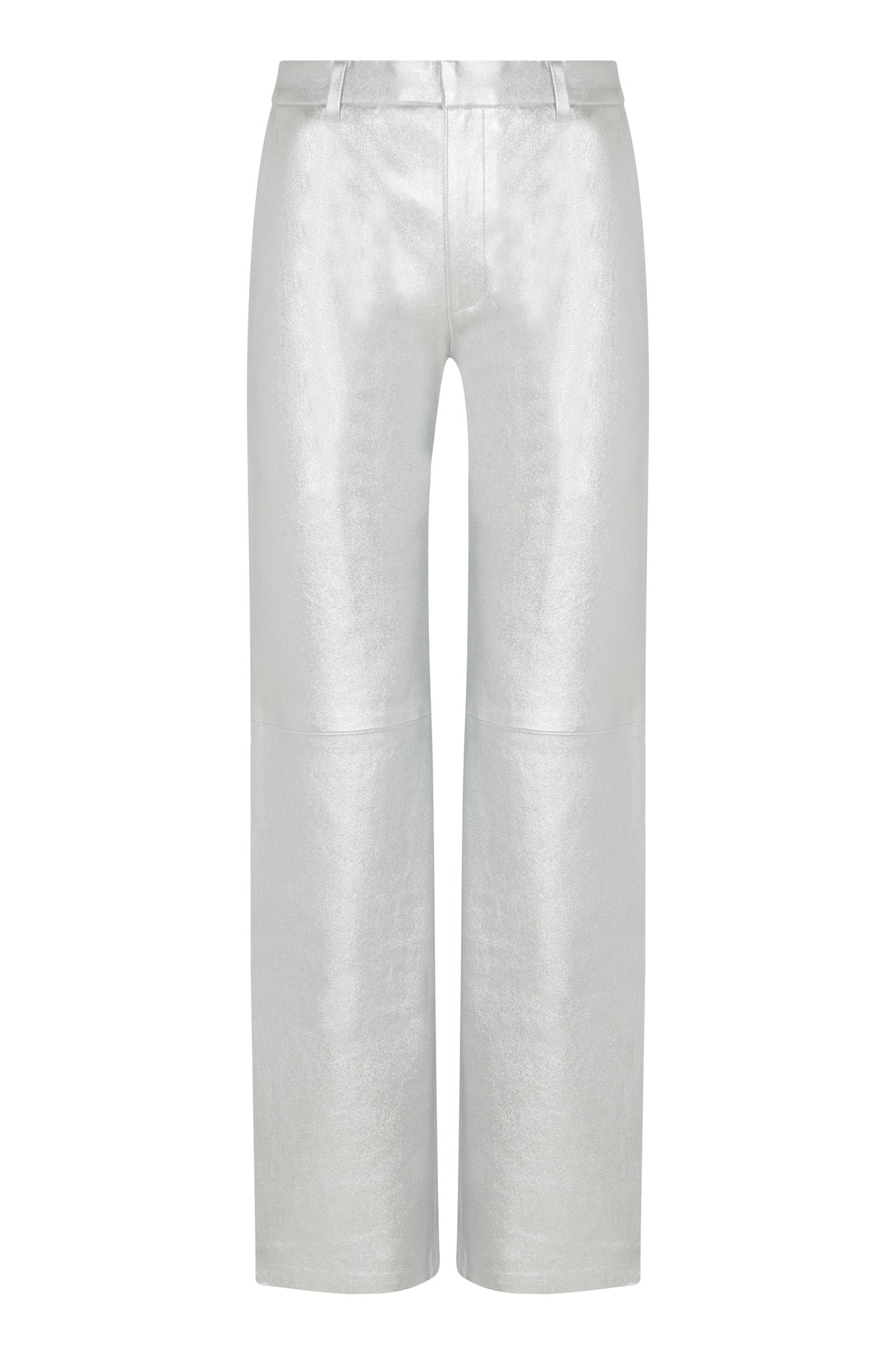 Metallic Silver Leather Classic Trousers