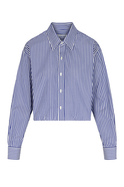 Royal Blue Striped Cropped Button Down