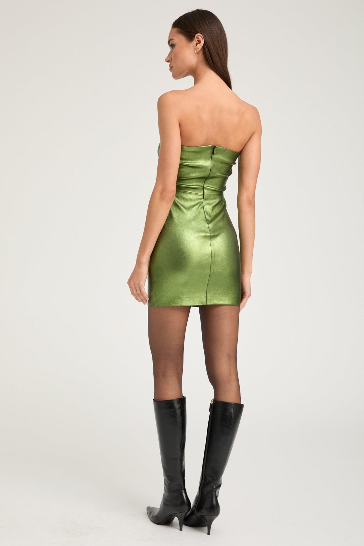 Metallic Green Leather Mini Tube Dress