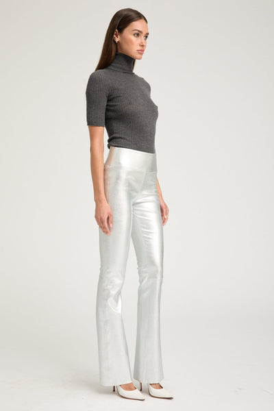 Metallic Silver Leather Micro Flare