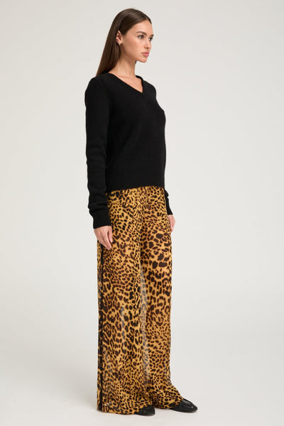 Dark Leopard Silk Wide Leg Trousers