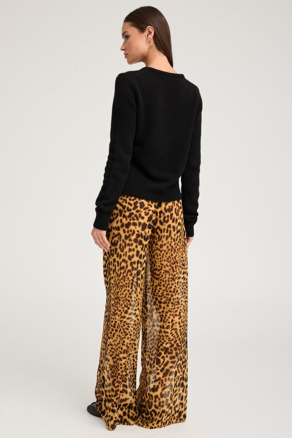 Dark Leopard Silk Wide Leg Trousers