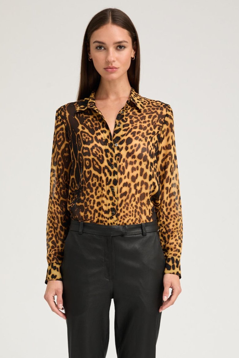 Dark Leopard Silk Fitted Button Down