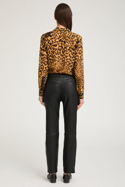 Dark Leopard Silk Fitted Button Down