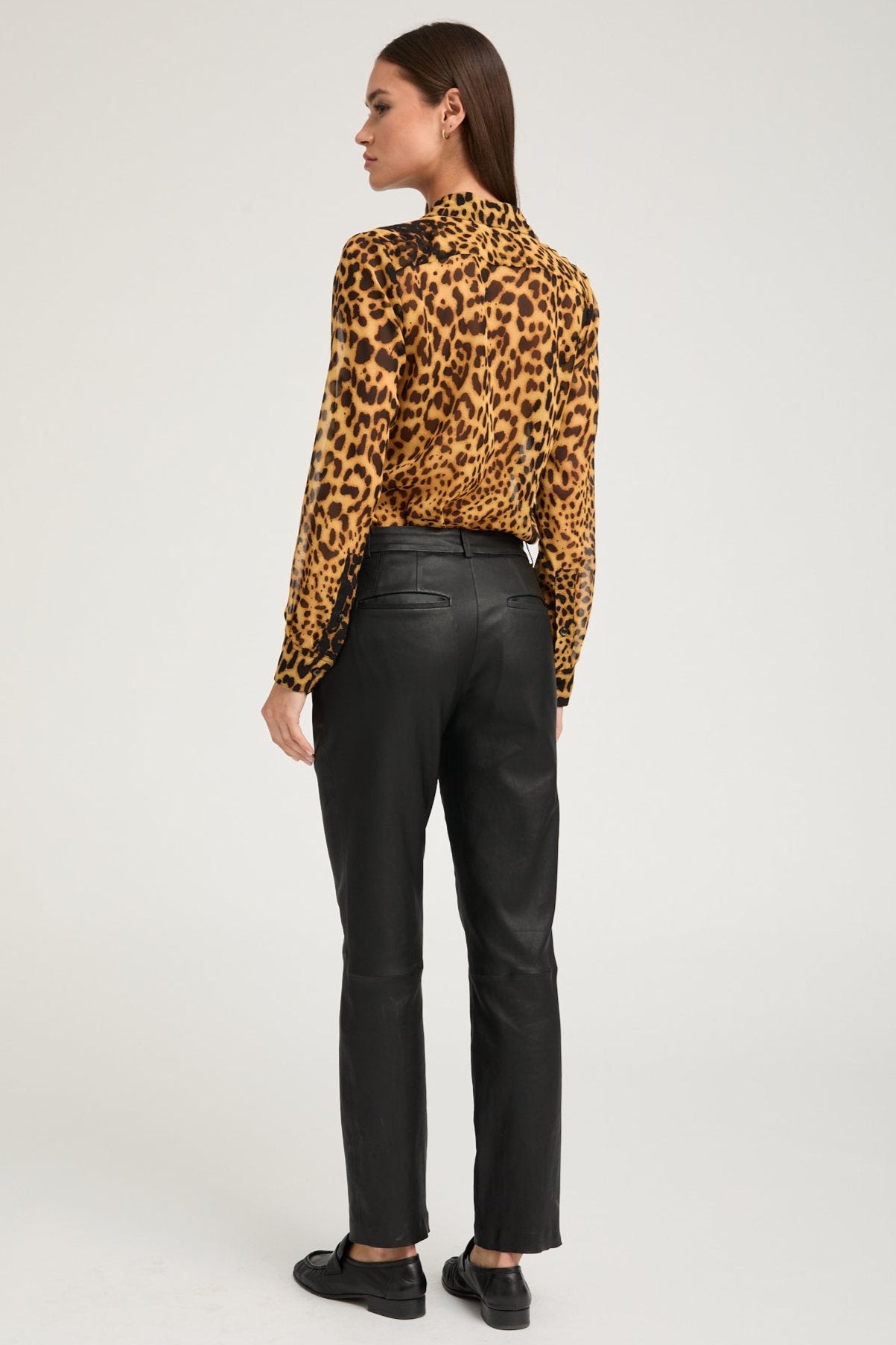 Dark Leopard Silk Fitted Button Down