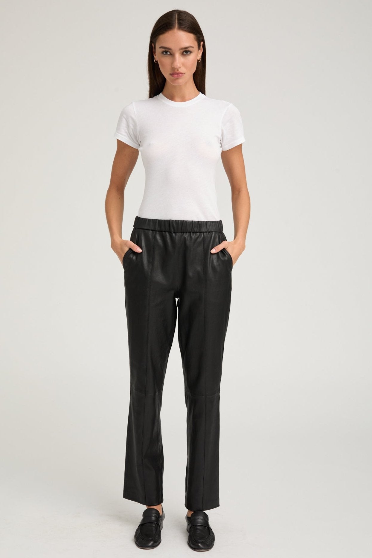 Black Leather Sophia Pintuck Joggers