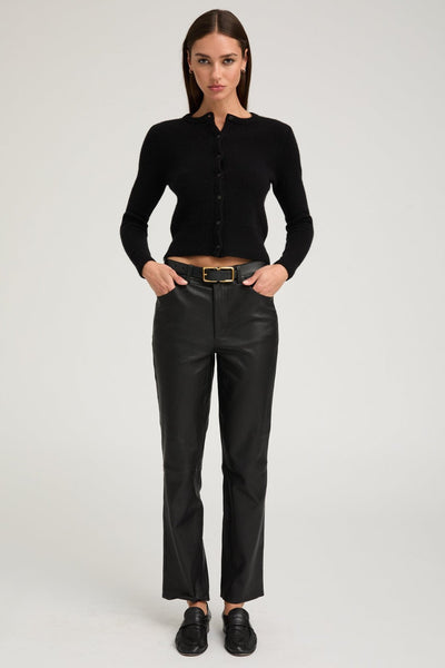 Black Leather 5 Pocket Ankle Slim Straight