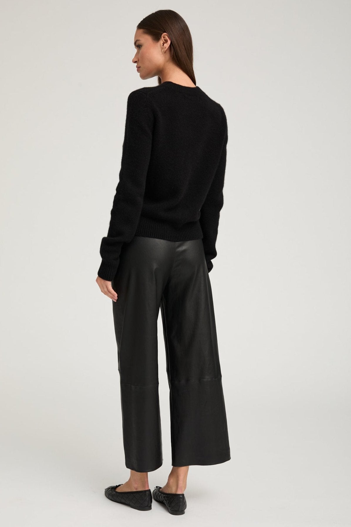 Black Leather Cropped Baggy Pants