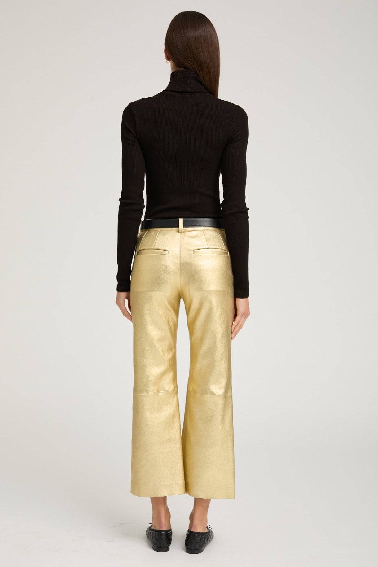 Metallic Gold Leather Cropped Trousers