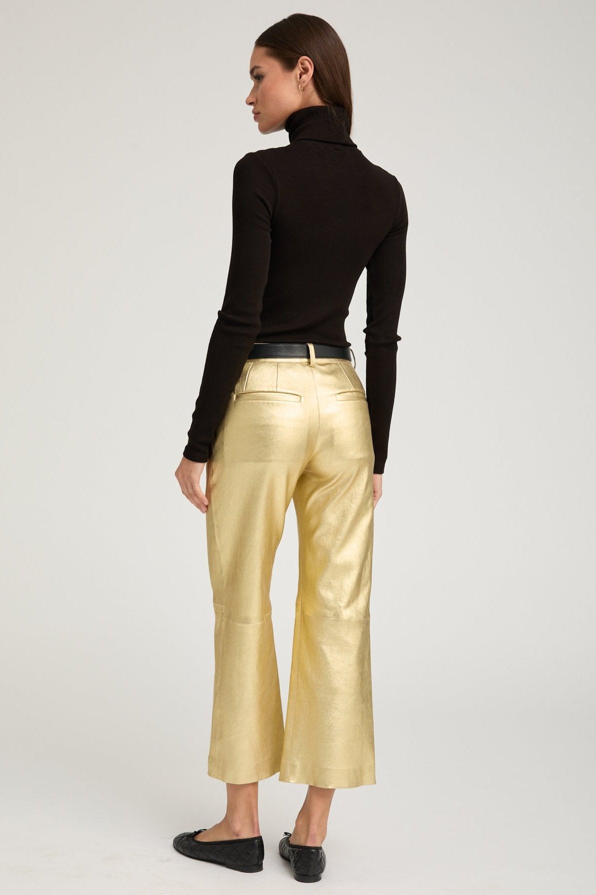 Metallic Gold Leather Cropped Trousers