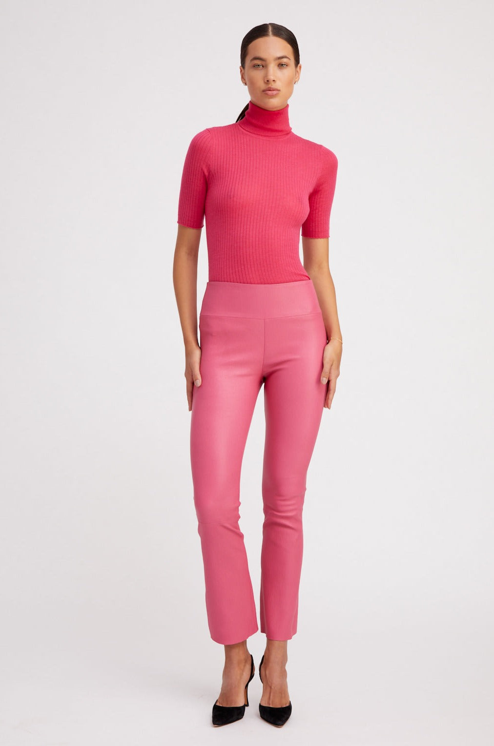 Hot Pink Leather Ankle Flare Leggings