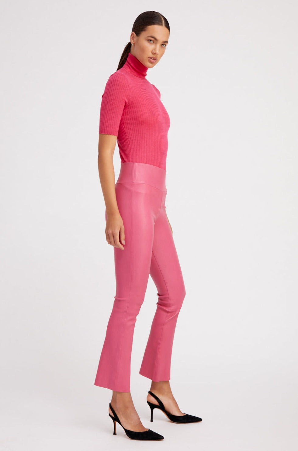 Hot Pink Leather Ankle Flare Leggings