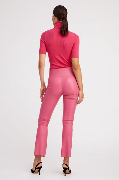 Hot Pink Leather Ankle Flare Leggings