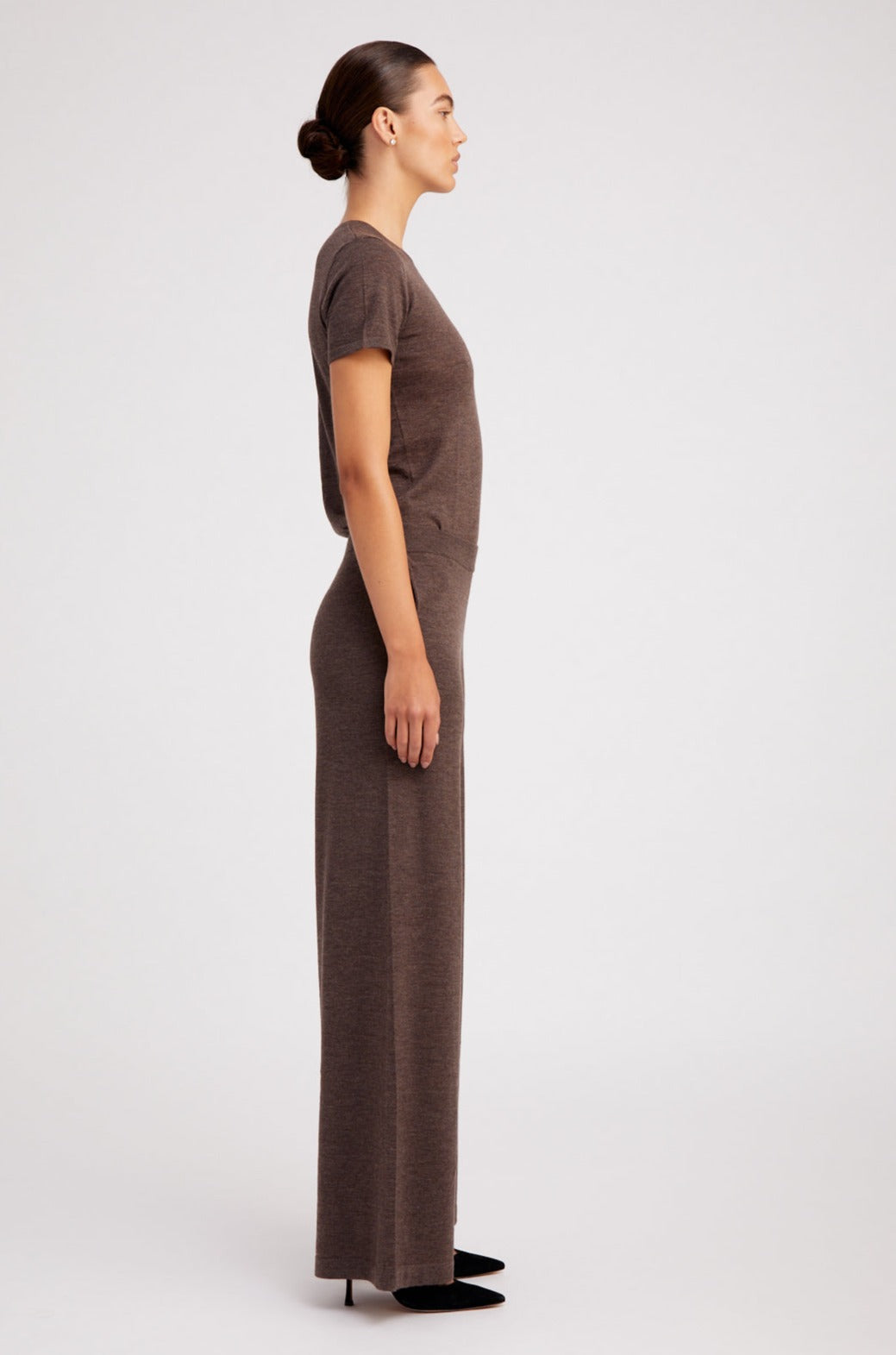 Heather Brown Ultra Fine Cashmere Wide Leg Pants