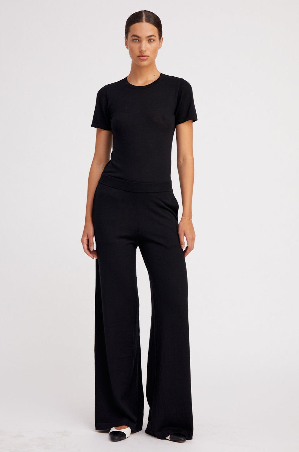 Black Ultra Fine Cashmere Wide Leg Pants