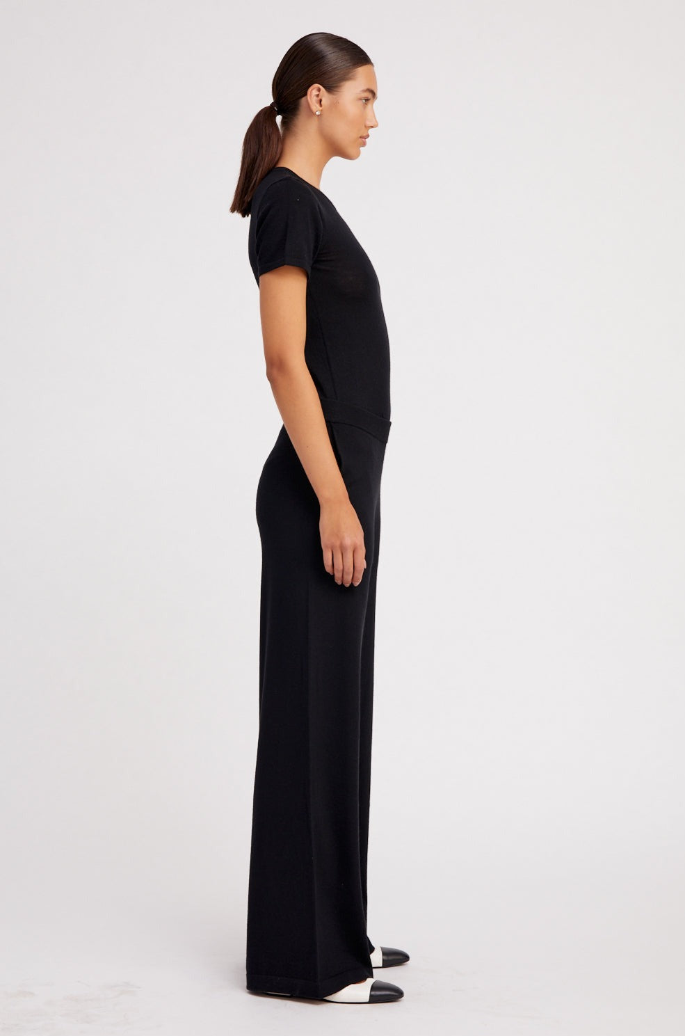 Black Ultra Fine Cashmere Wide Leg Pants