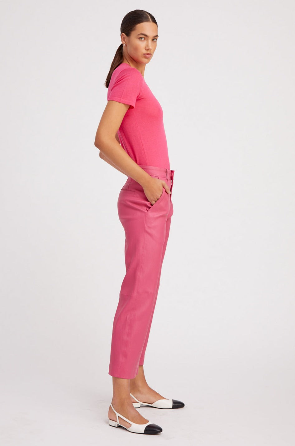 Hot Pink Leather Cropped Trousers