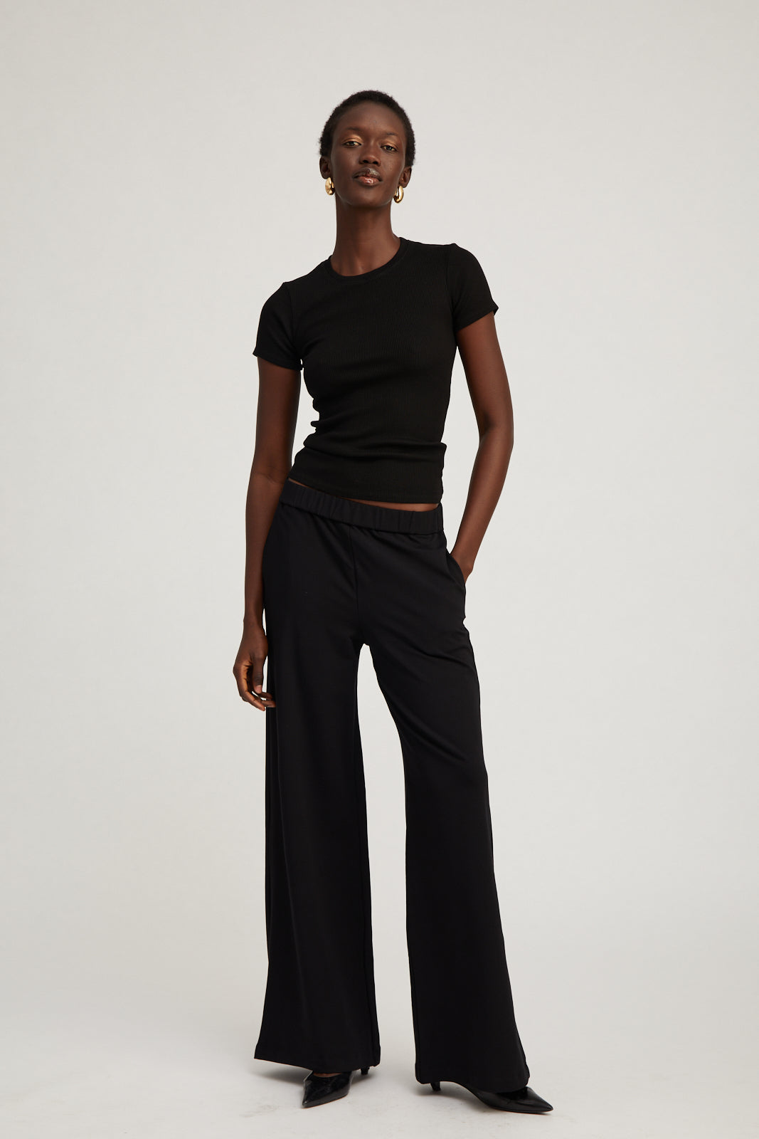 Shops black wide leg summer trousers