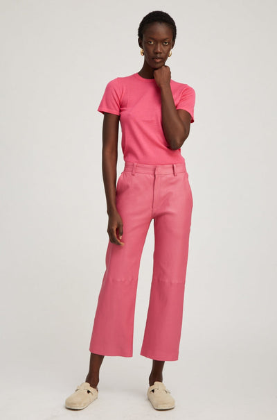 Hot Pink Leather Cropped Trousers