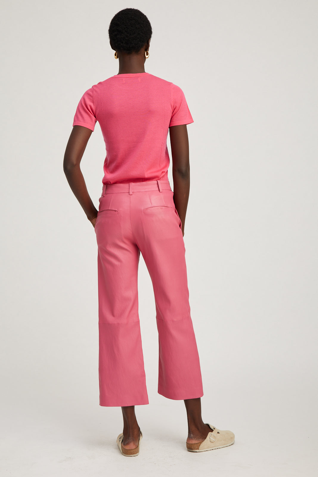 Hot Pink Leather Cropped Trousers