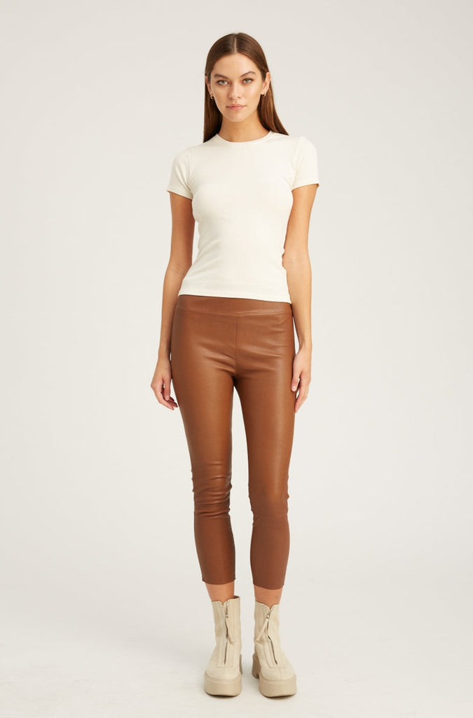 Metallic Gold Leather Crop Leggings