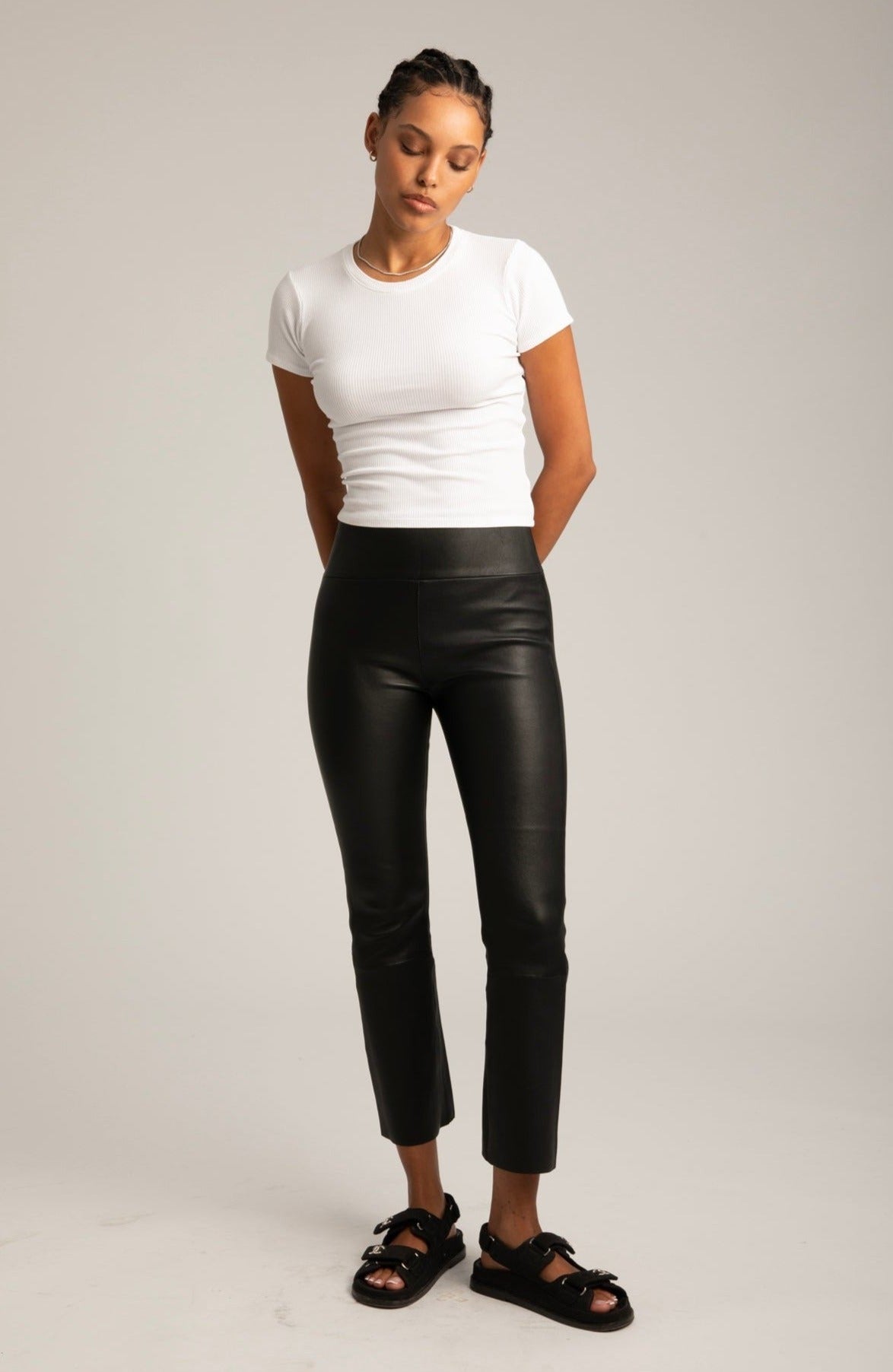 Ask Around Black Leather Flare Pant
