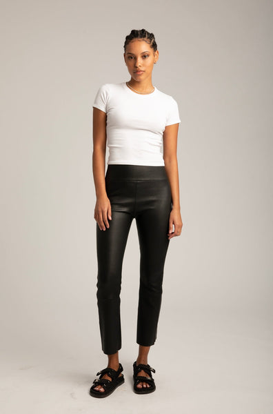 SPRWMN white genuine lamb leather wide waistband cropped legging XS at  1stDibs