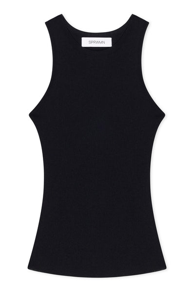 Black Ultra Fine Cashmere Racer Tank