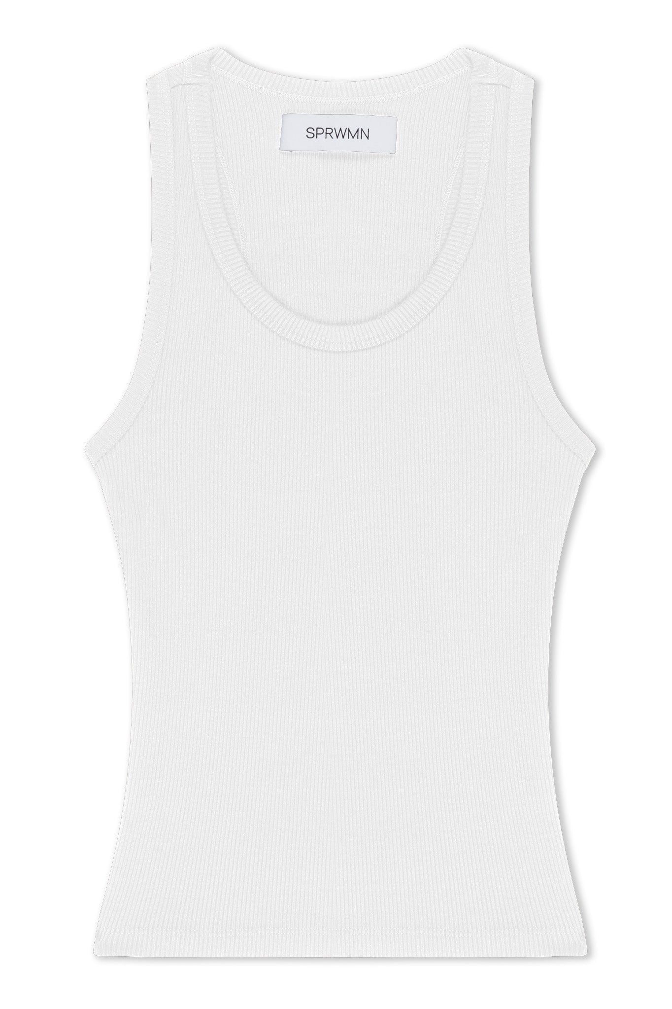 White Rib Fitted Scooped Tank