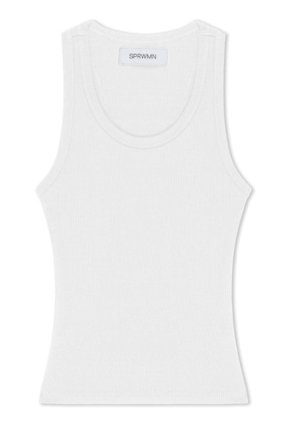 White Rib Fitted Scooped Tank