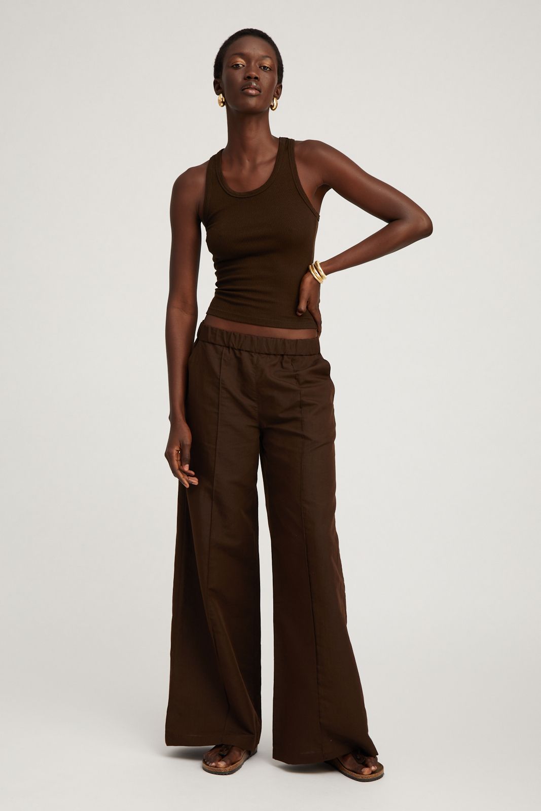 Americano Linen Wide Leg Pintuck Trousers